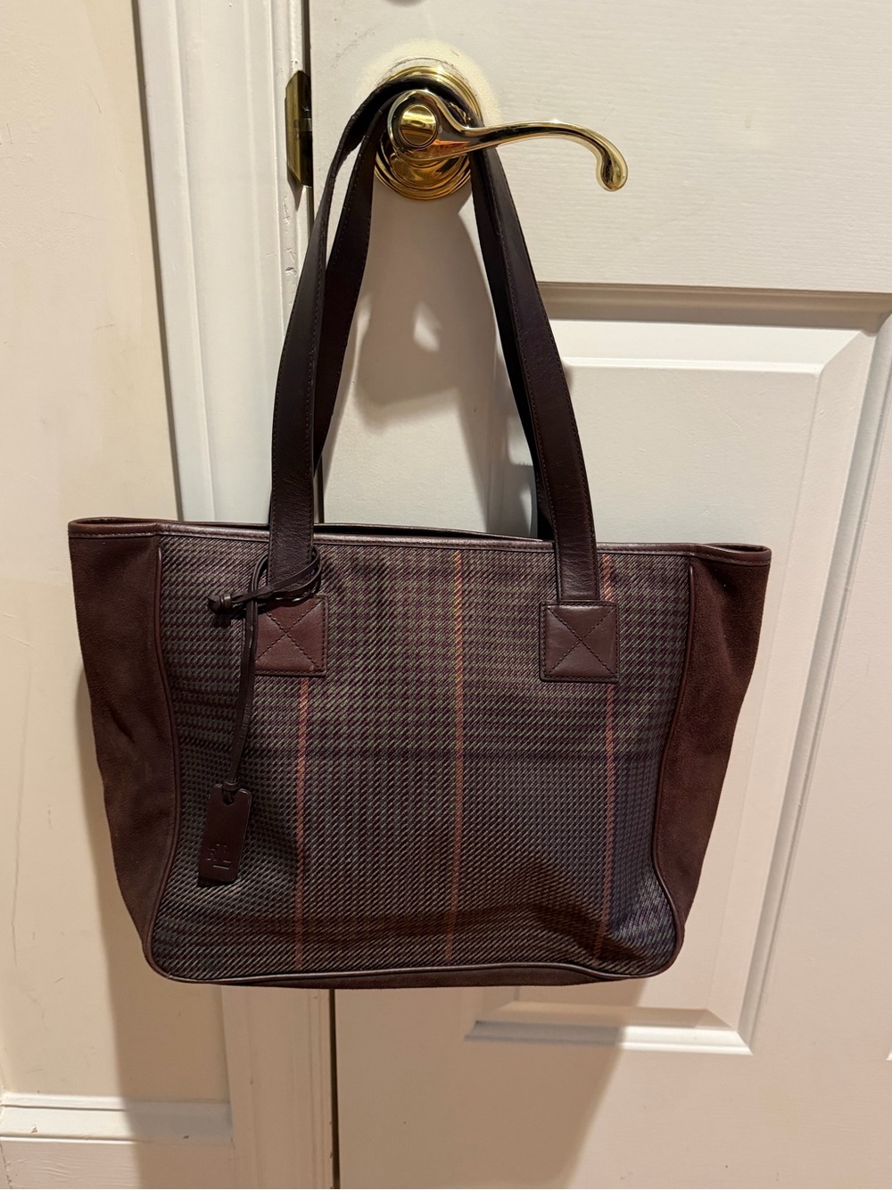 Vtg Lauren Ralph Lauren Brown Plaid Tote Bag